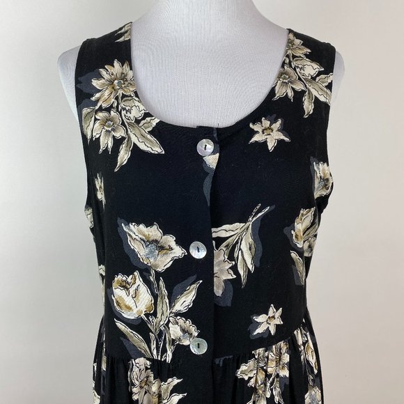 VTG 90s Grunge Floral Print Maxi Dress Daisy Rayon - Picture 3 of 8